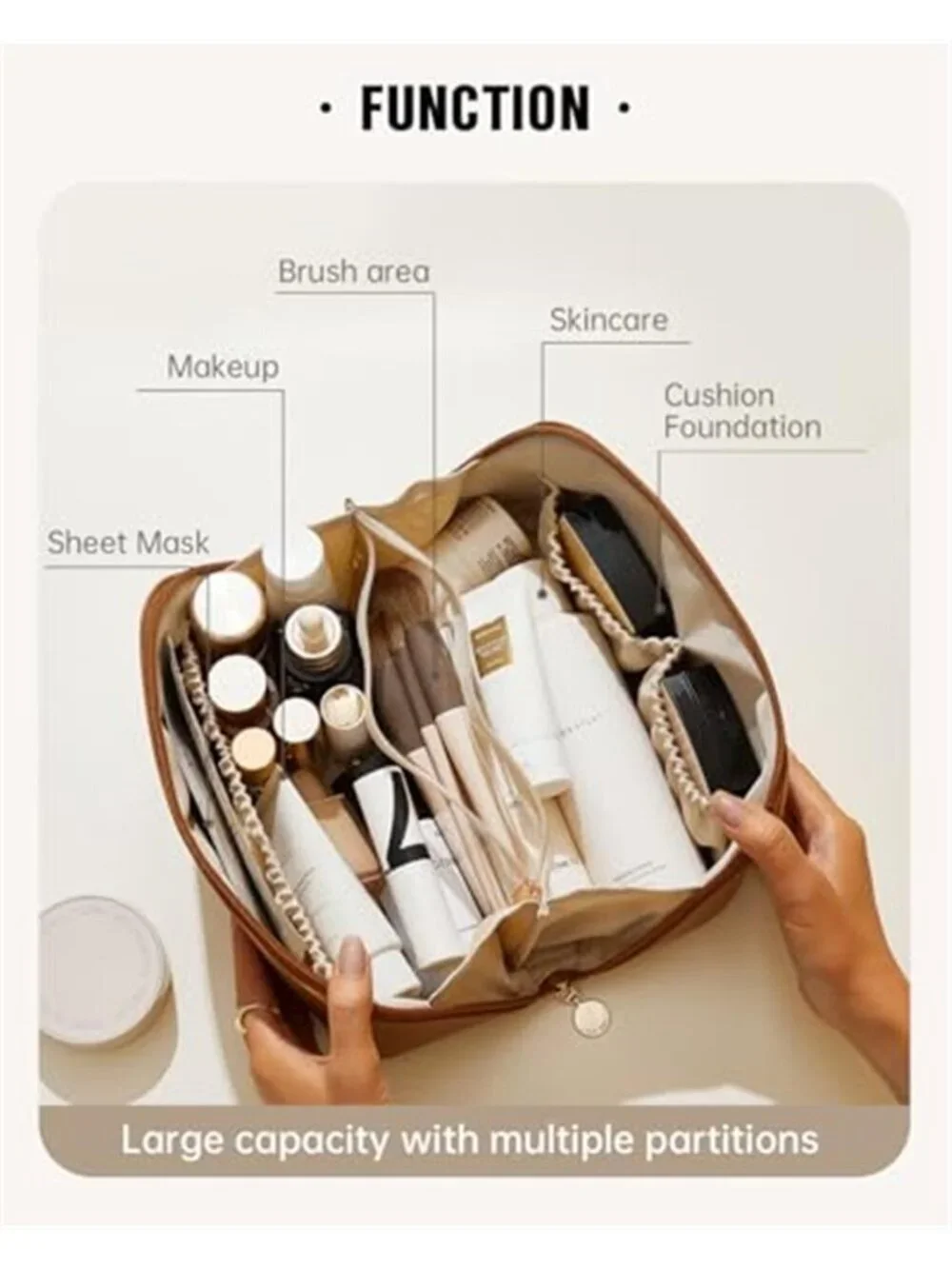 Travel Makeup Bag for Women Large Capacity Cosmetic Purse Waterproof PU Leather